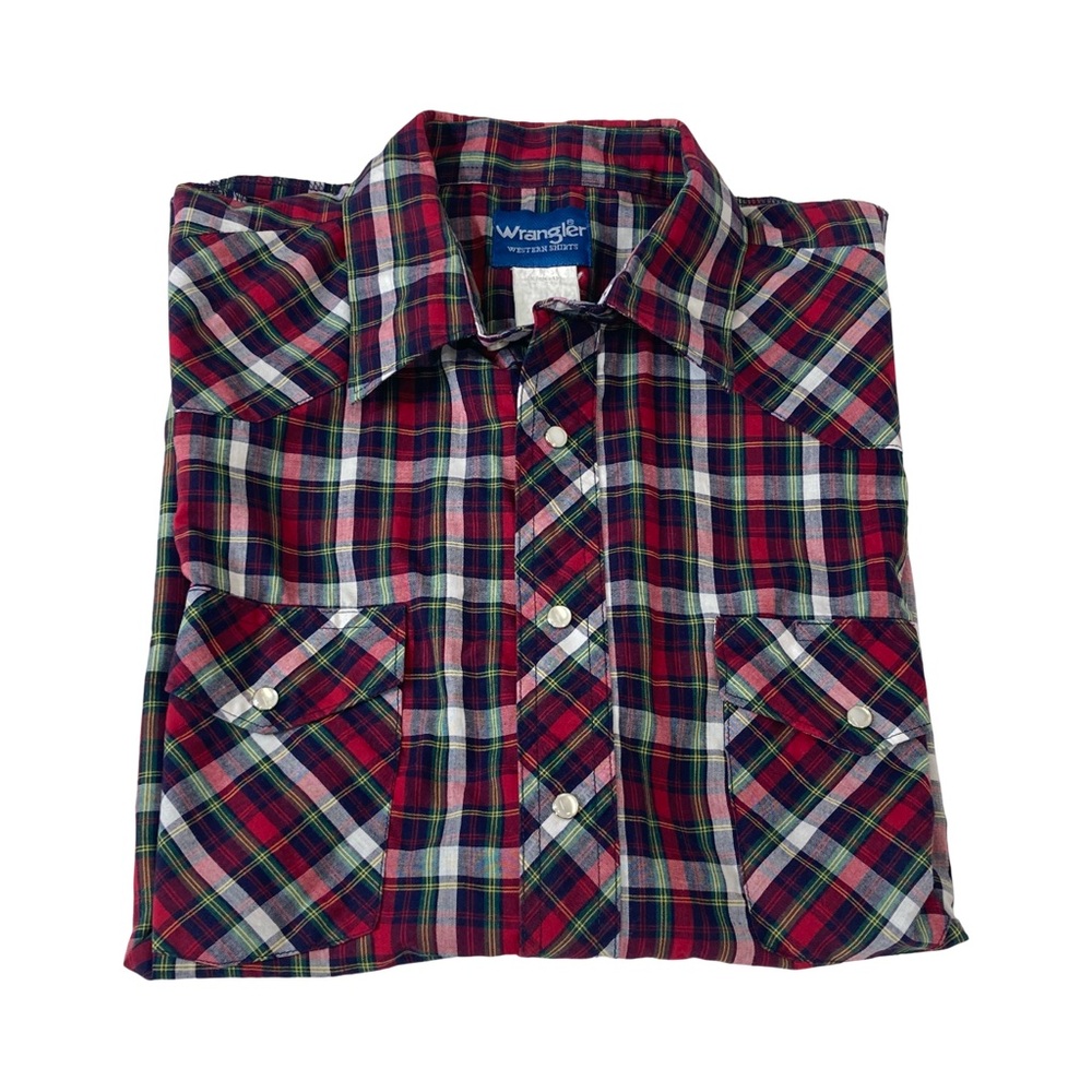 Wrangler Western Wear Pearl Snap Mens Size 1XL Shirt Short Sleeve Red Plaid